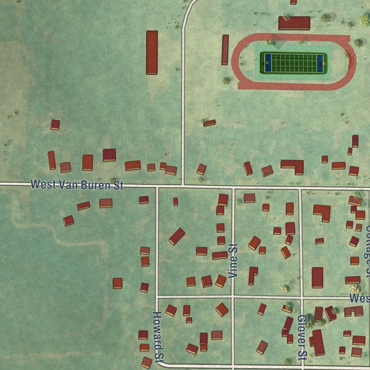 Second close-up of the map of Gobles, Michigan print showing more streets and buildings