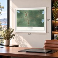 Gobles, Michigan map, 18 x 24 inch print in a white frame in a home office