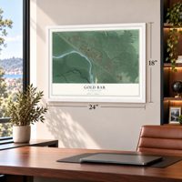 Gold Bar, Washington map, 18 x 24 inch print in a white frame in a home office
