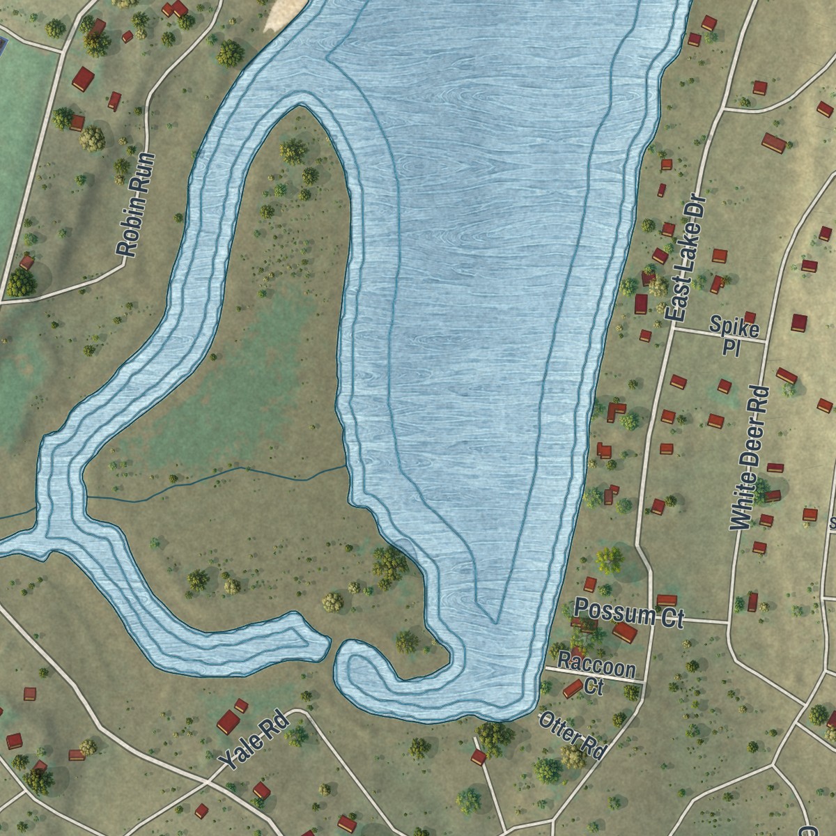 Second close-up of the map of Gold Key Lake, Pennsylvania print showing more streets and buildings