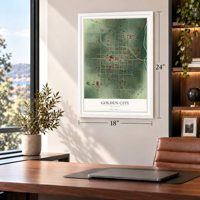 Golden City, Missouri map, 18 x 24 inch print in a white frame in a home office