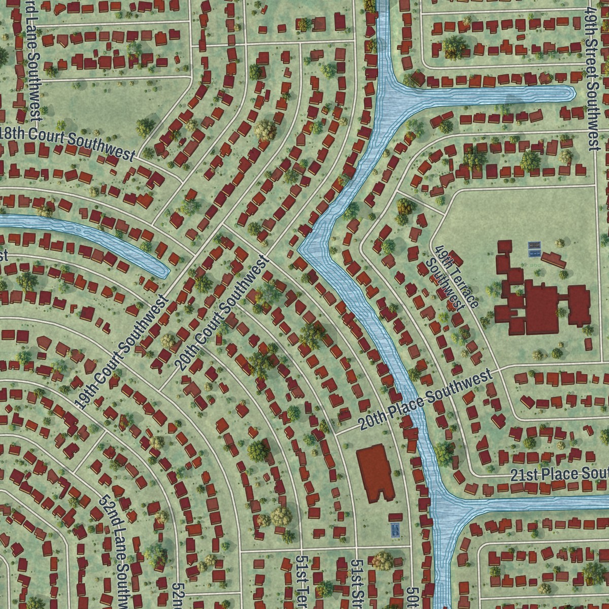 Second close-up of the map of Golden Gate, Florida print showing more streets and buildings
