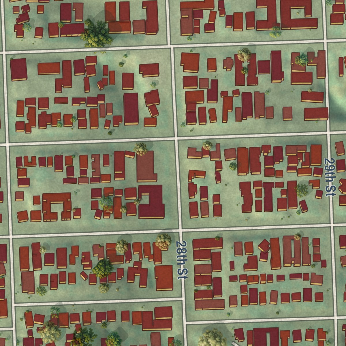 Second close-up of the map of Golden Hill, California print showing more streets and buildings