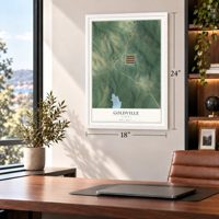 Goldville, Alabama map, 18 x 24 inch print in a white frame in a home office