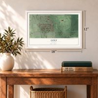 Golf, Illinois map, 12 x 18 inch print in a white frame in an entryway