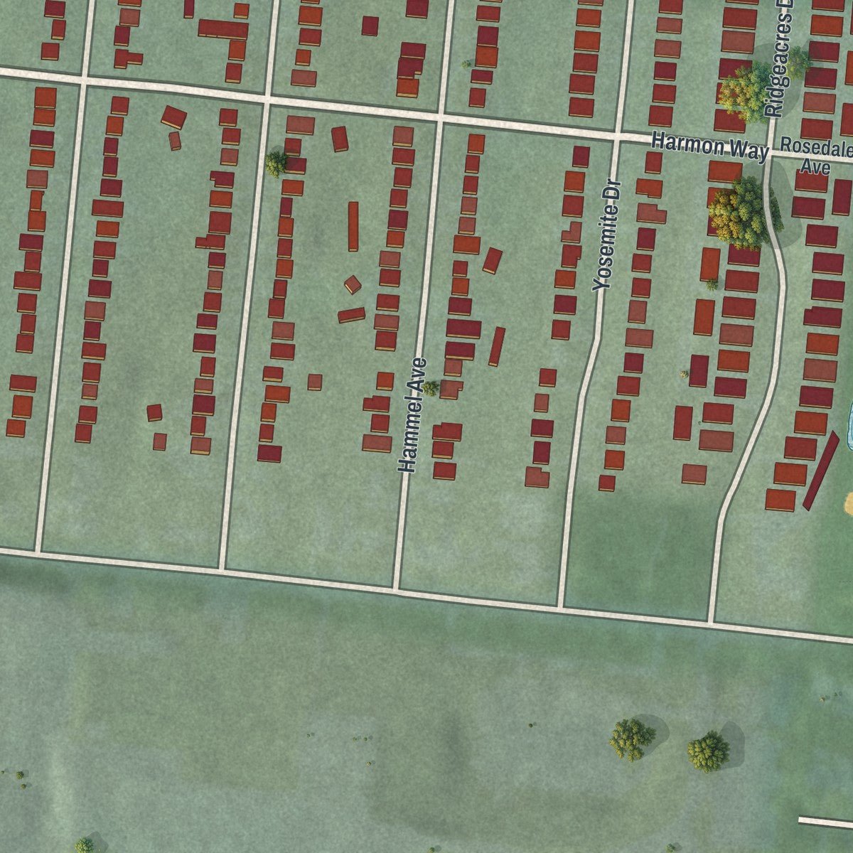 Second close-up of the map of Golf Manor, Ohio print showing more streets and buildings