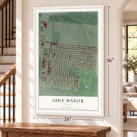 Golf Manor, Ohio map, 24 x 36 inch print in a white frame by a staircase