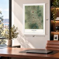 Goliad, Texas map, 18 x 24 inch print in a white frame in a home office