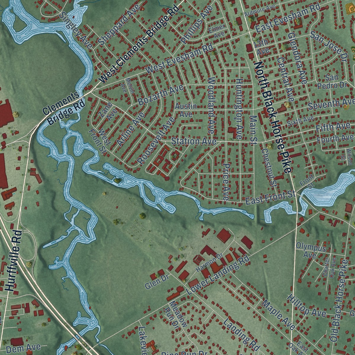 Second close-up of the map of Good Intent, New Jersey print showing more streets and buildings