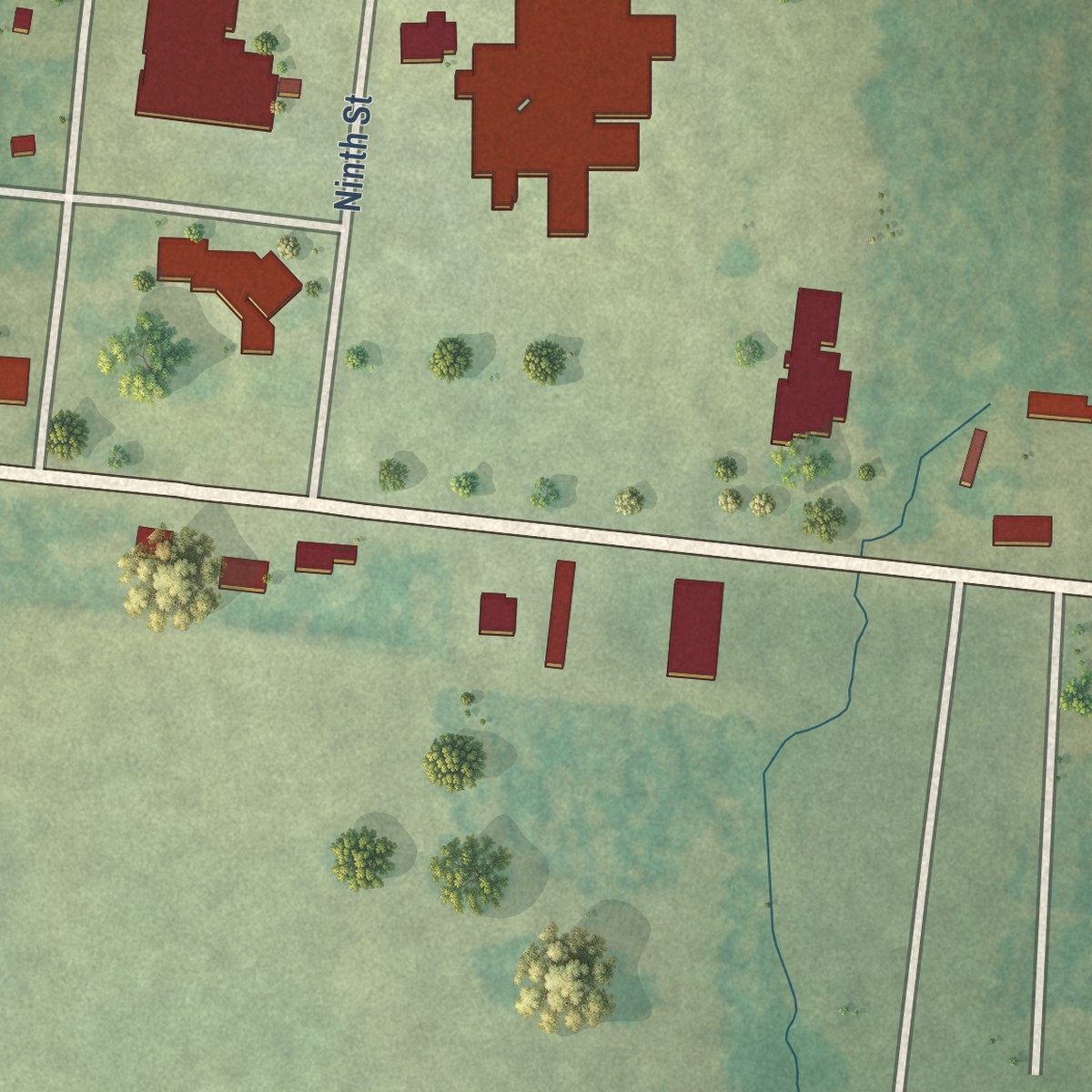 Second close-up of the map of Good Pine, Louisiana print showing more streets and buildings