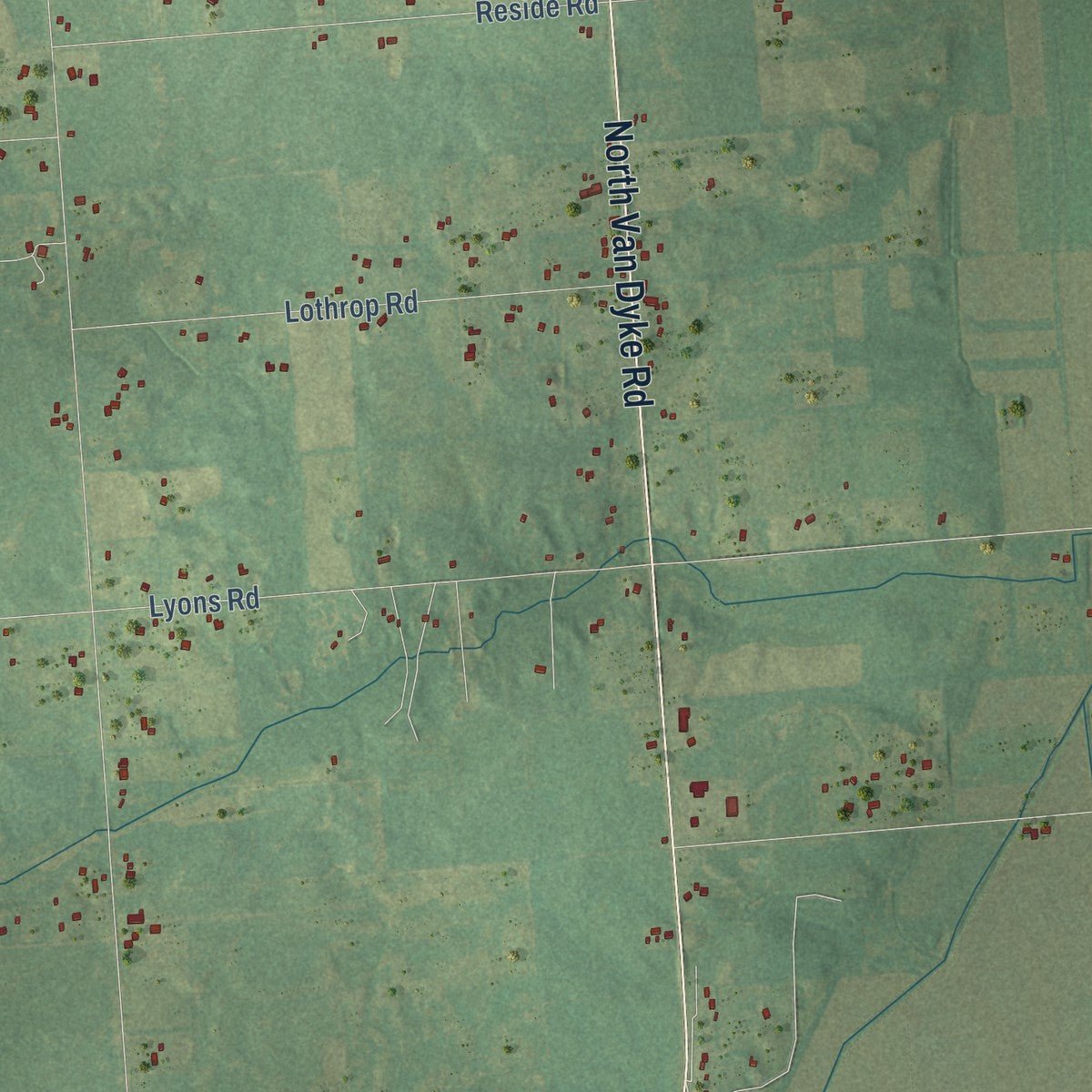 Second close-up of the map of Goodland, Michigan print showing more streets and buildings