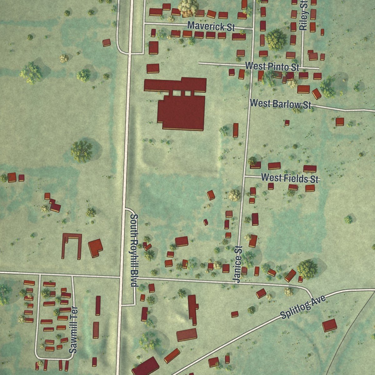 Second close-up of the map of Goodman, Missouri print showing more streets and buildings