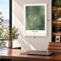 Goodman, Missouri map, 18 x 24 inch print in a white frame in a home office