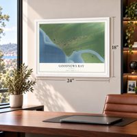 Goodnews Bay, Alaska map, 18 x 24 inch print in a white frame in a home office