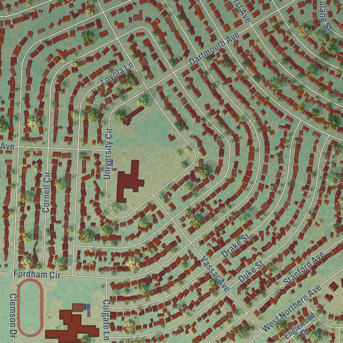 Second close-up of the map of Goodnight, Colorado print showing more streets and buildings