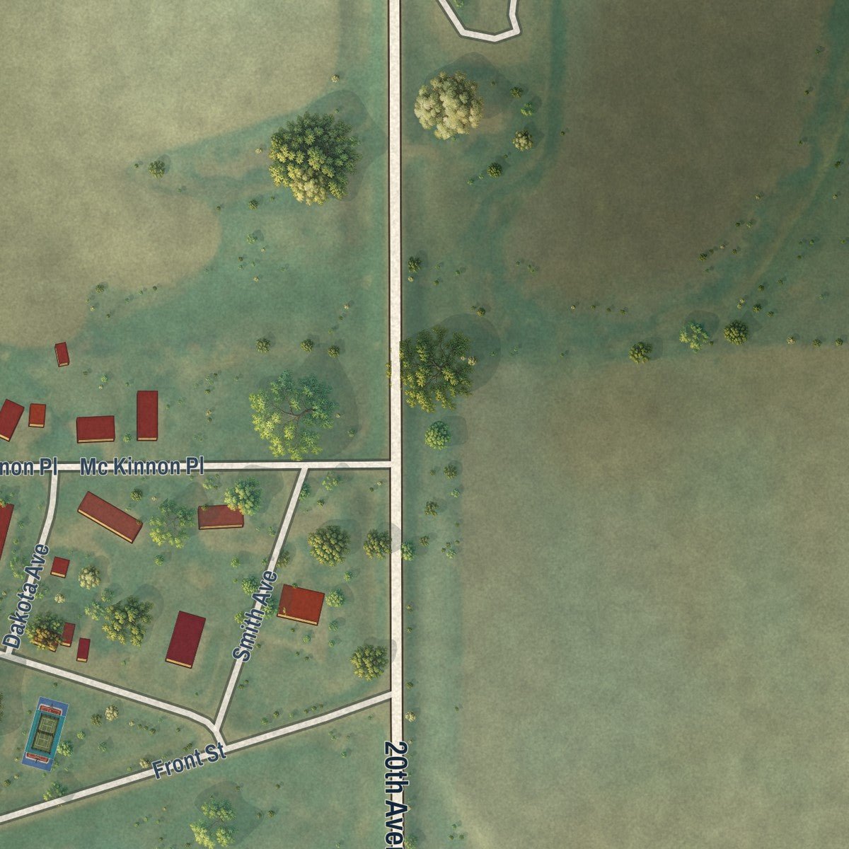Second close-up of the map of Goodrich, North Dakota print showing more streets and buildings