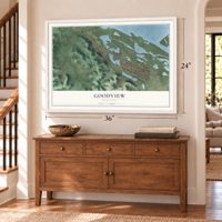 Goodview, Minnesota map, 24 x 36 inch print in a white frame above a dresser by a staircase