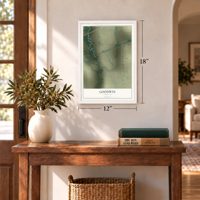 Goodwin, Arkansas map, 12 x 18 inch print in a white frame in an entryway