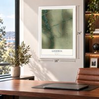 Goodwin, Arkansas map, 18 x 24 inch print in a white frame in a home office