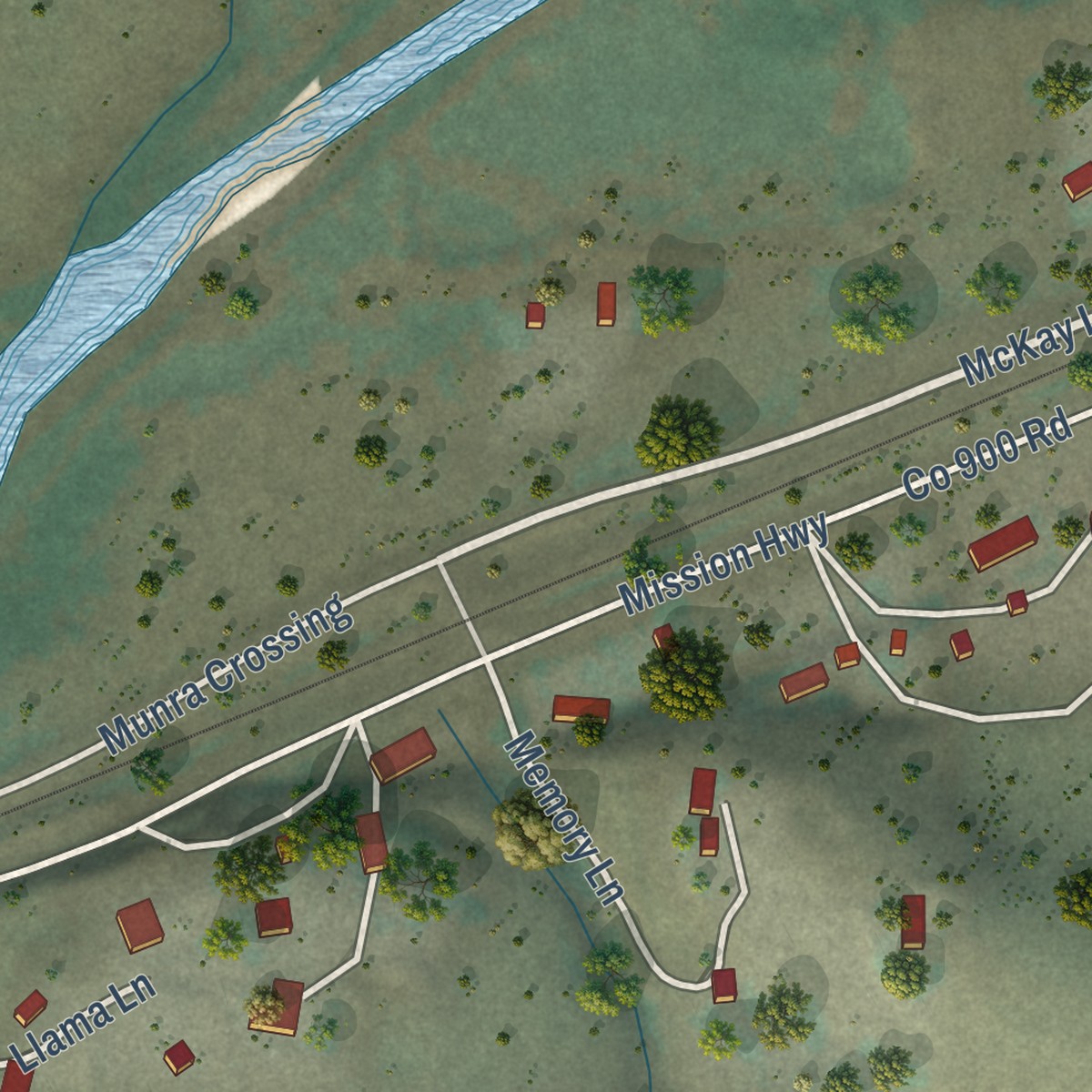 Second close-up of the map of Gopher Flats, Oregon print showing more streets and buildings