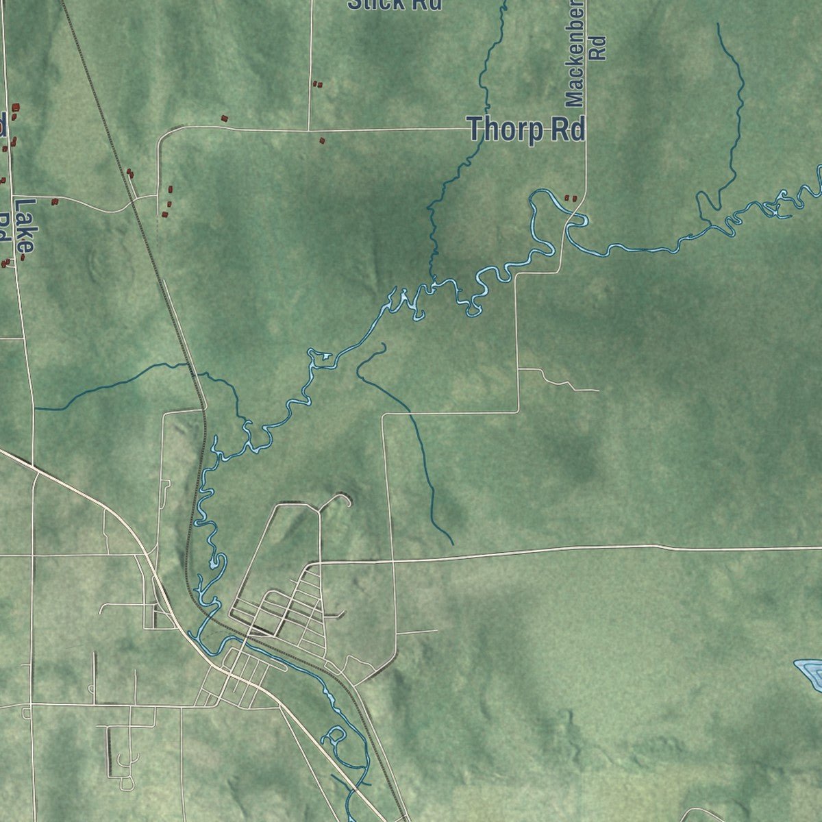 Second close-up of the map of Gordon, Ashland County, Wisconsin print showing more streets and buildings