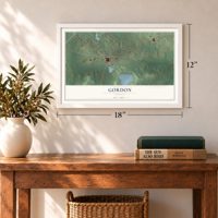 Gordon, Georgia map, 12 x 18 inch print in a white frame in an entryway