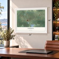 Gordon, Georgia map, 18 x 24 inch print in a white frame in a home office