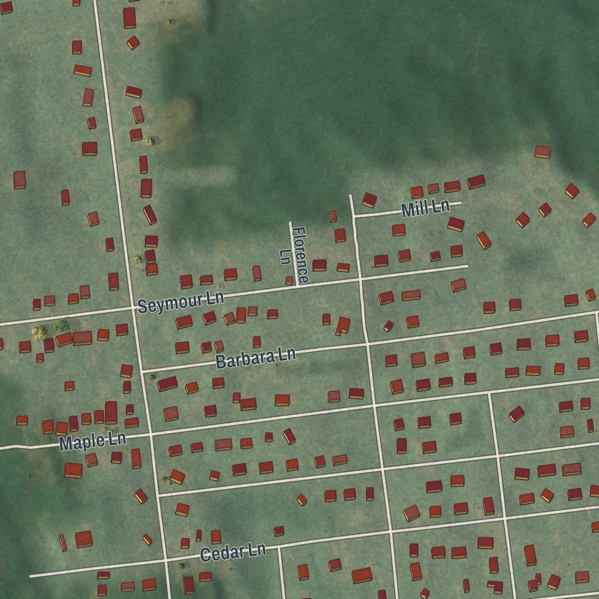 Second close-up of the map of Gordon Heights, New York print showing more streets and buildings