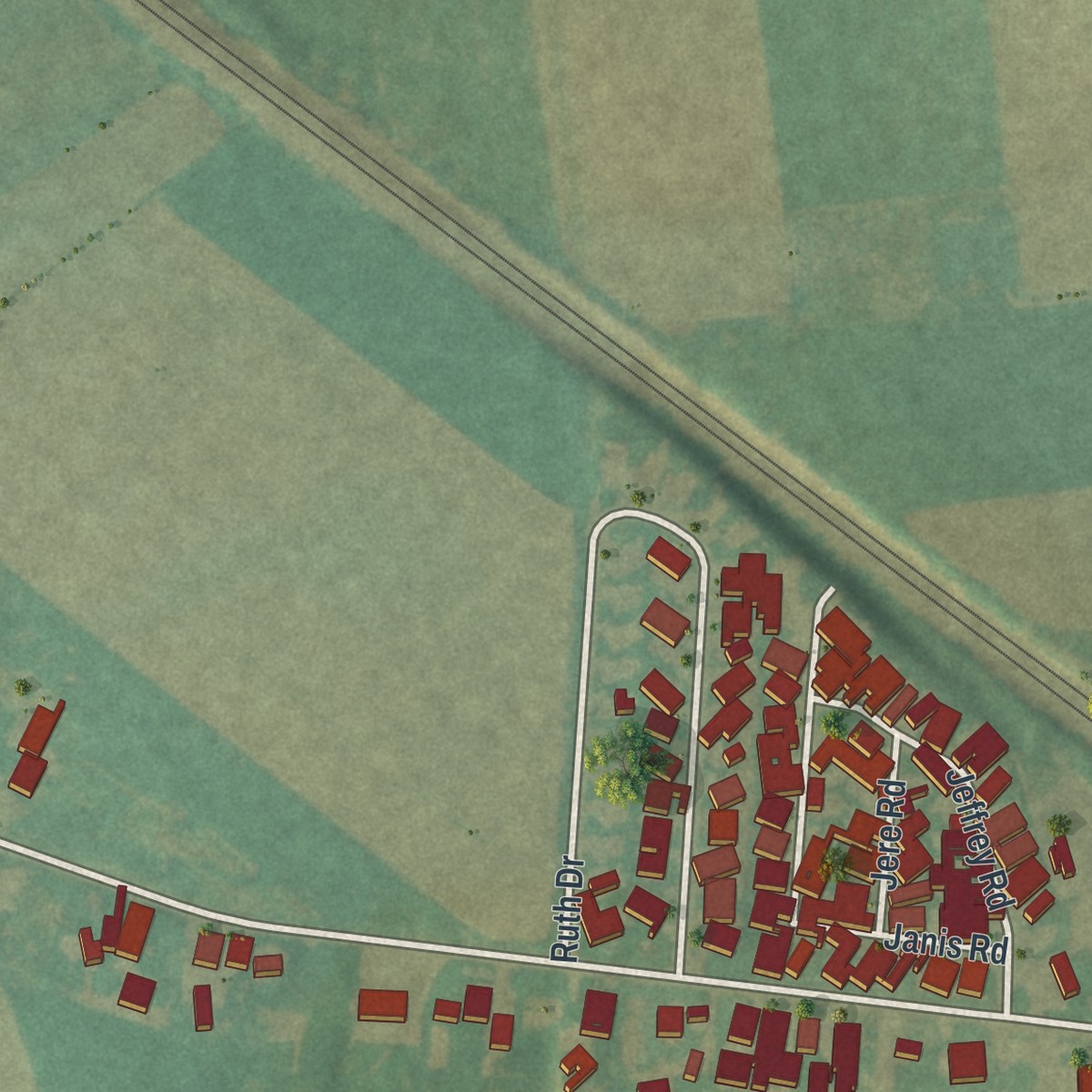 Second close-up of the map of Gordonville, Pennsylvania print showing more streets and buildings