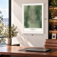 Gorham, Kansas map, 18 x 24 inch print in a white frame in a home office