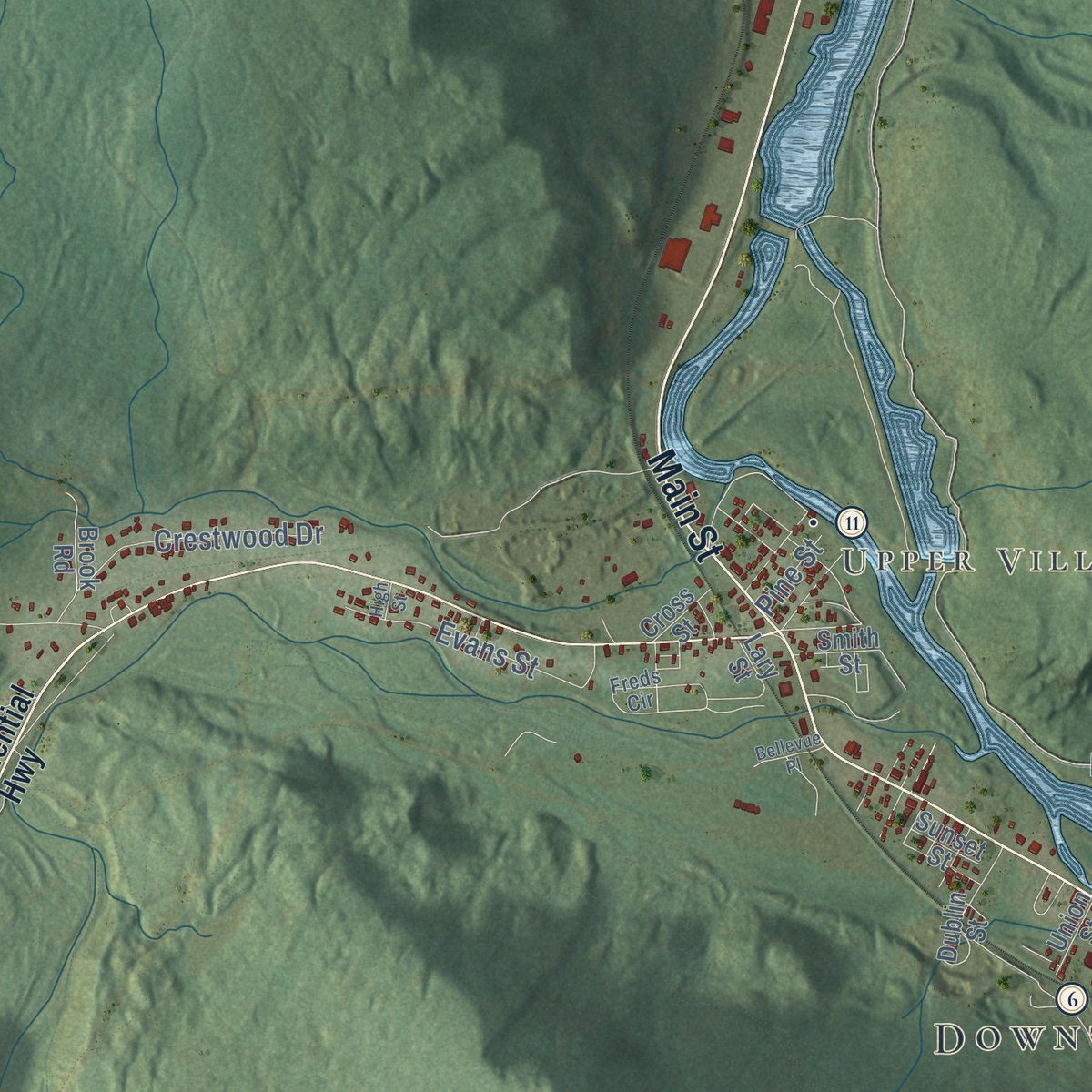 Second close-up of the map of Gorham, New Hampshire print showing more streets and buildings