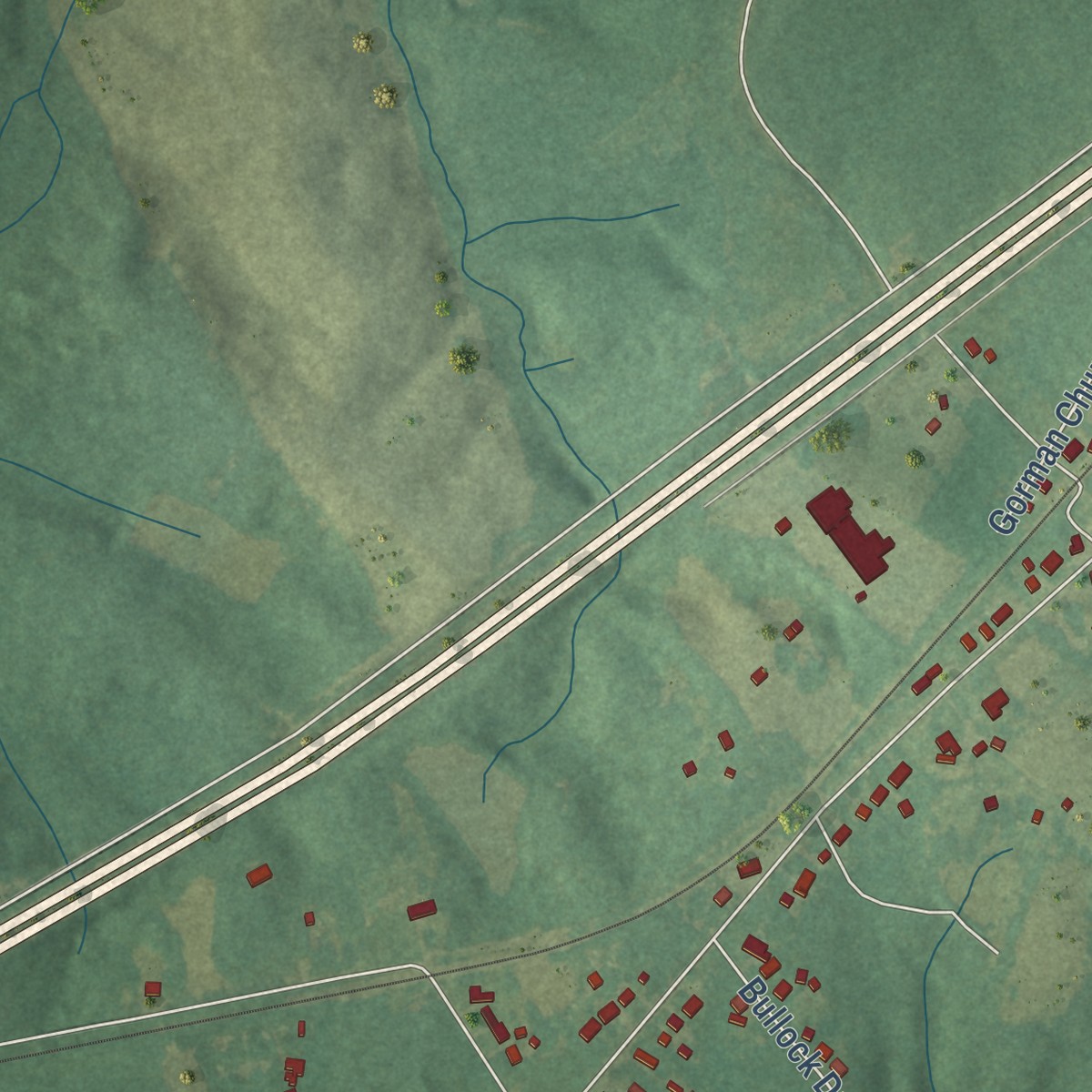 Second close-up of the map of Gorman, North Carolina print showing more streets and buildings