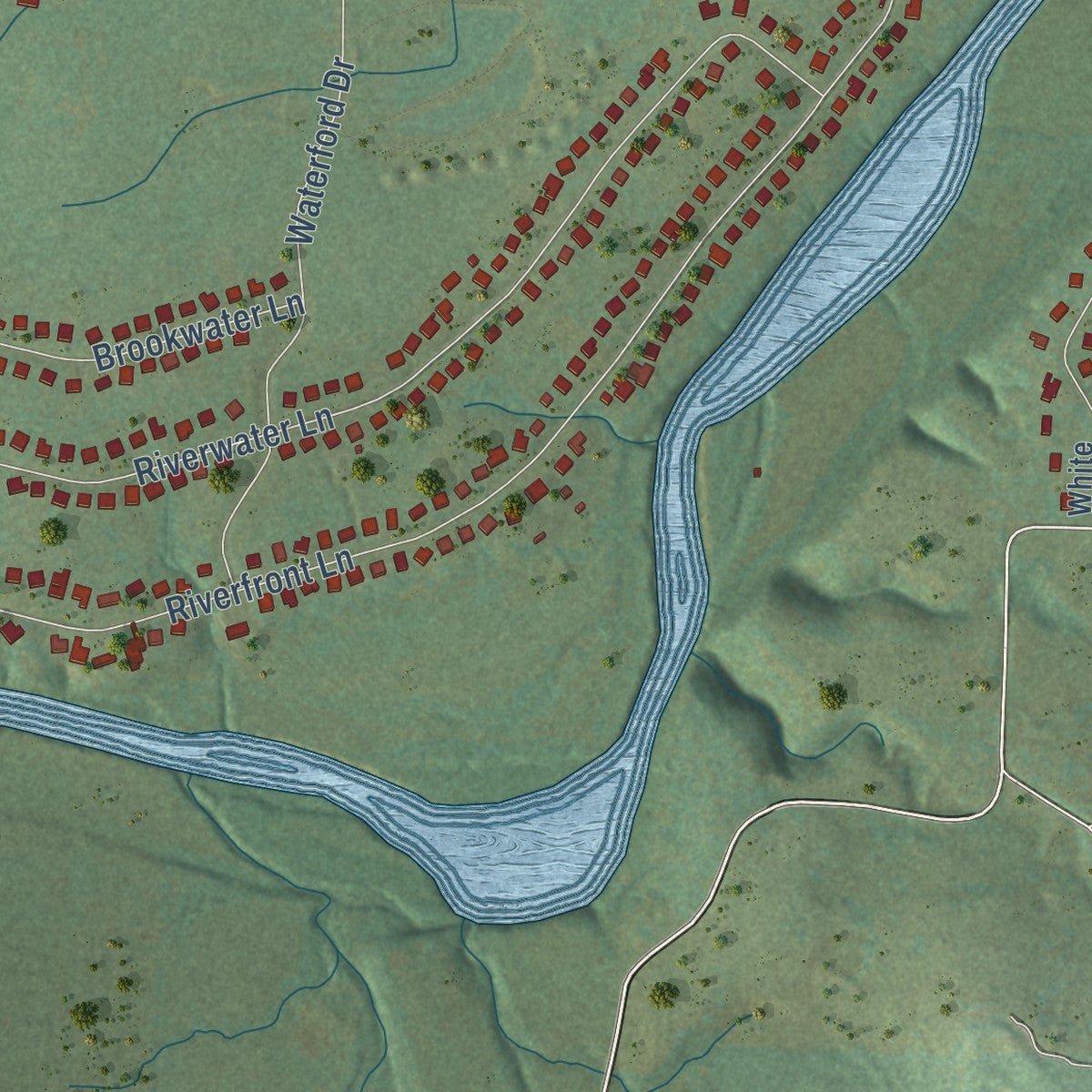 Second close-up of the map of Goshen, Arkansas print showing more streets and buildings