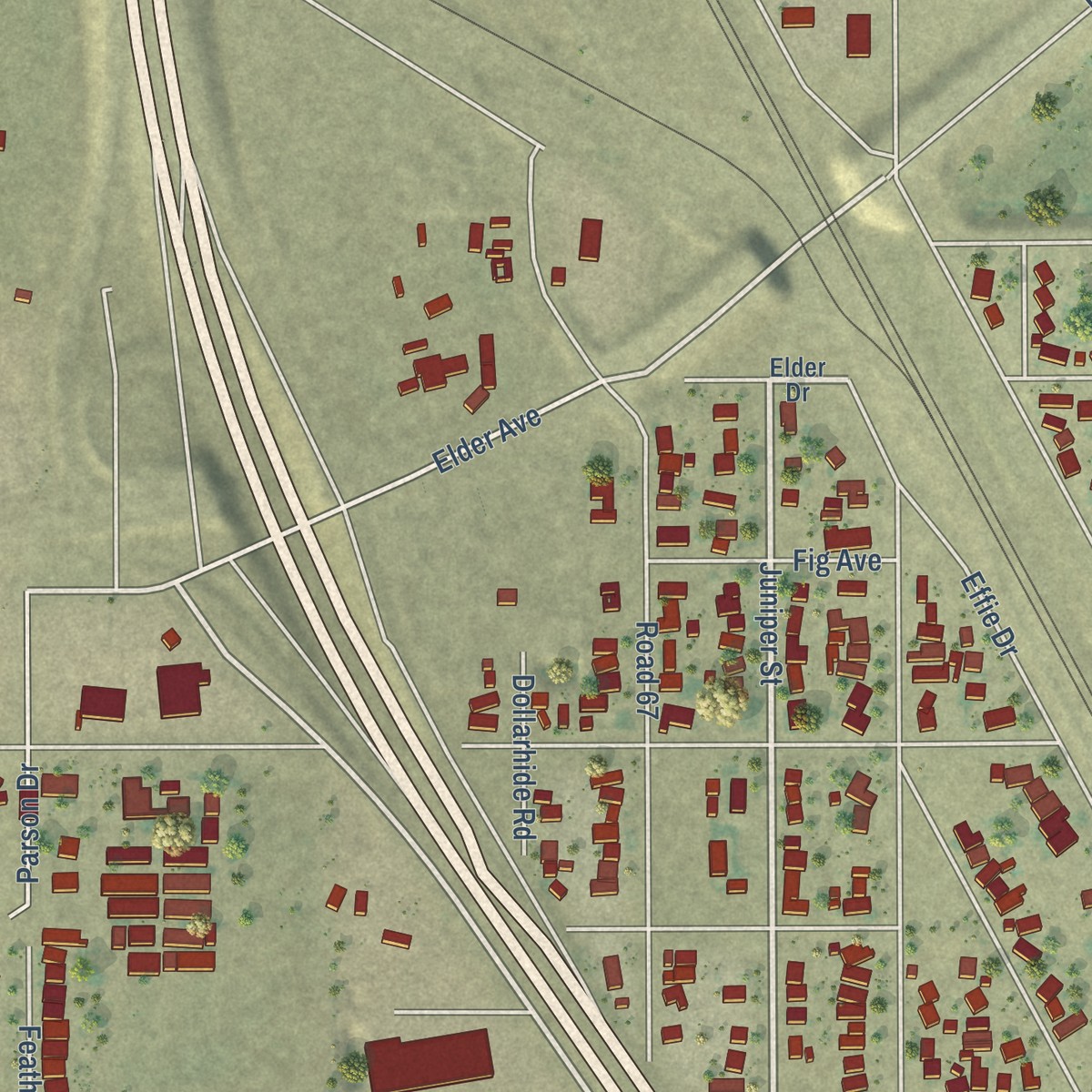 Second close-up of the map of Goshen, California print showing more streets and buildings