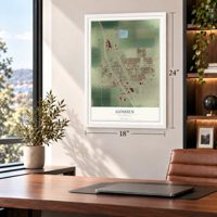Goshen, California map, 18 x 24 inch print in a white frame in a home office