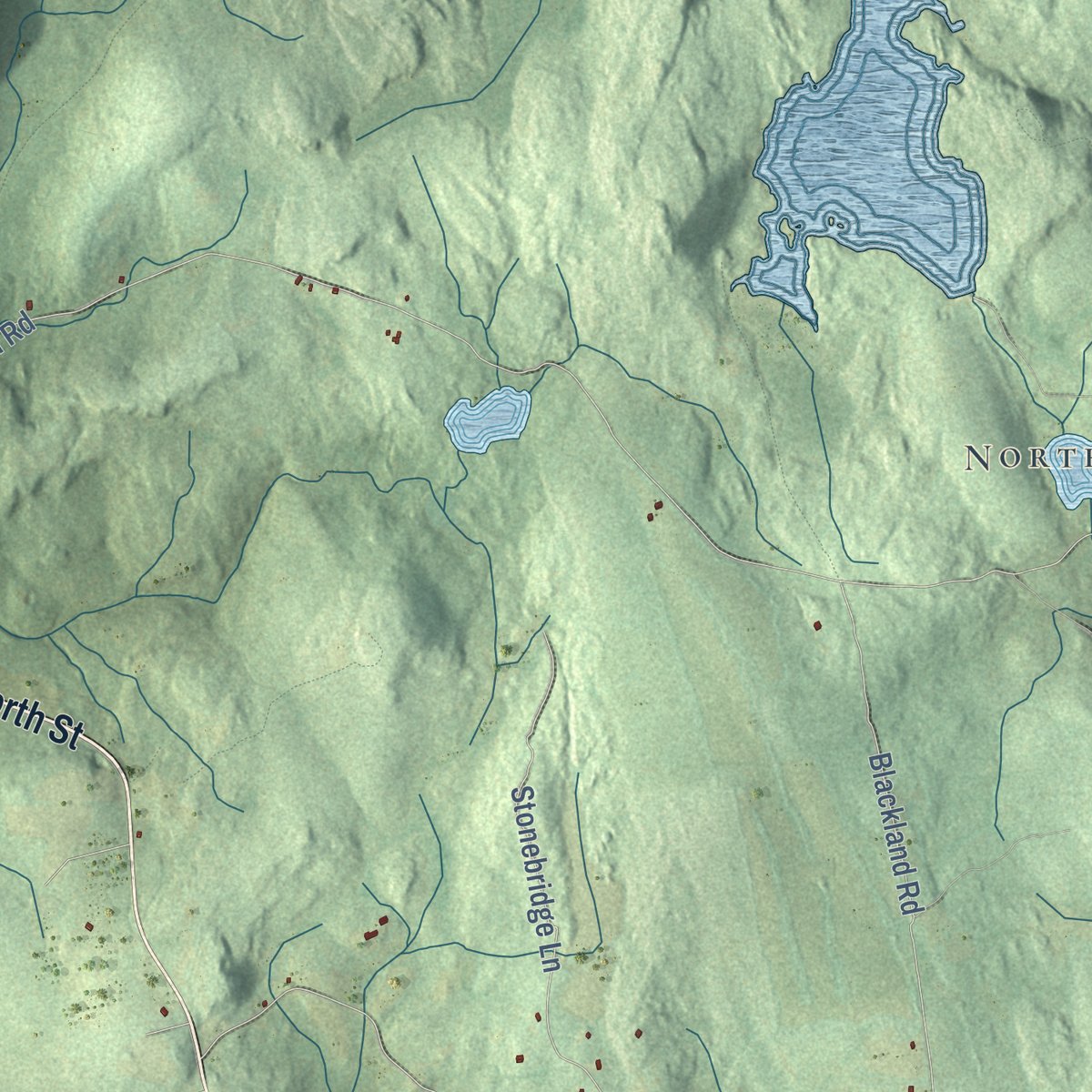 Second close-up of the map of Goshen, Connecticut print showing more streets and buildings