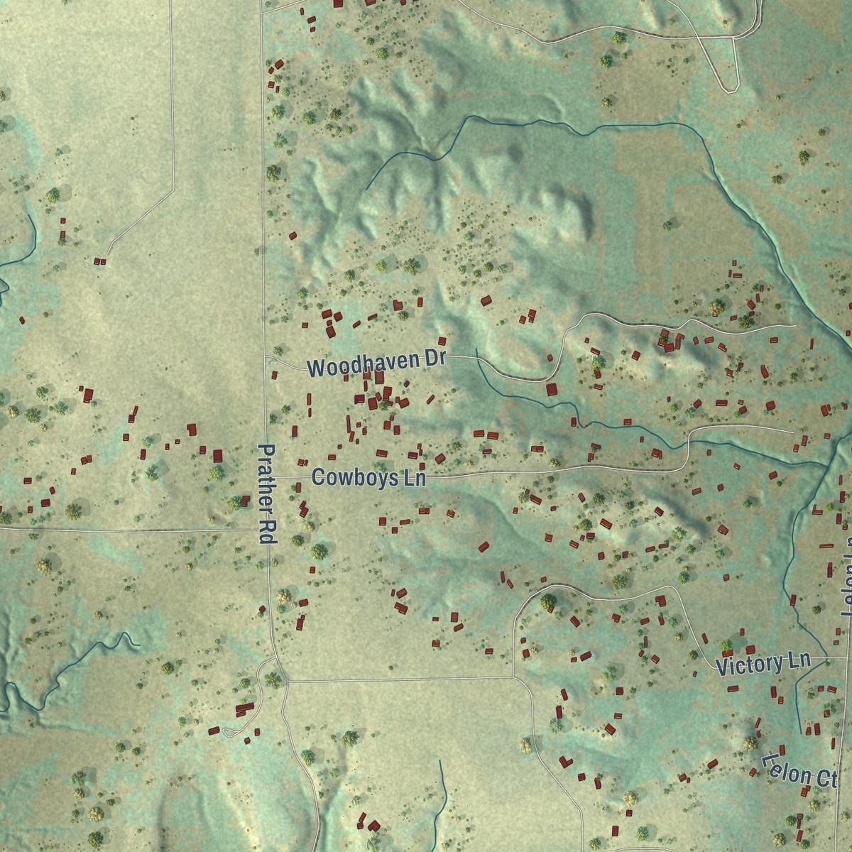 Second close-up of the map of Goshen, Texas print showing more streets and buildings