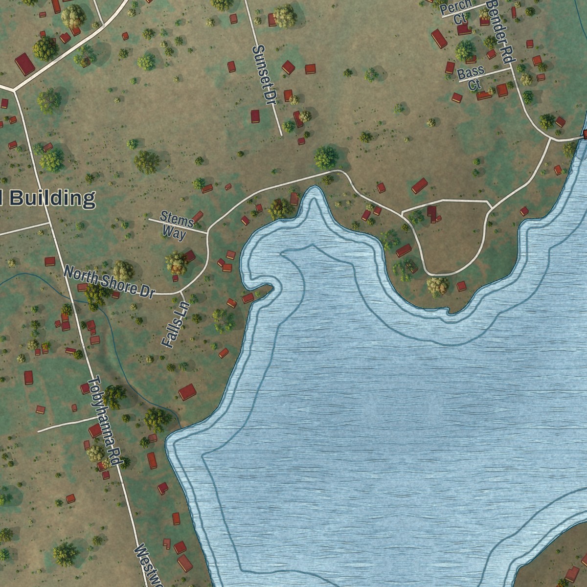 Second close-up of the map of Gouldsboro, Pennsylvania print showing more streets and buildings