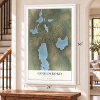 Gouldsboro, Pennsylvania map, 24 x 36 inch print in a white frame by a staircase