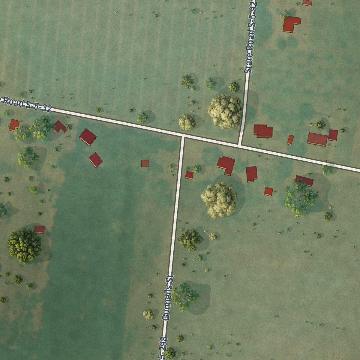 Second close-up of the map of Govan, South Carolina print showing more streets and buildings