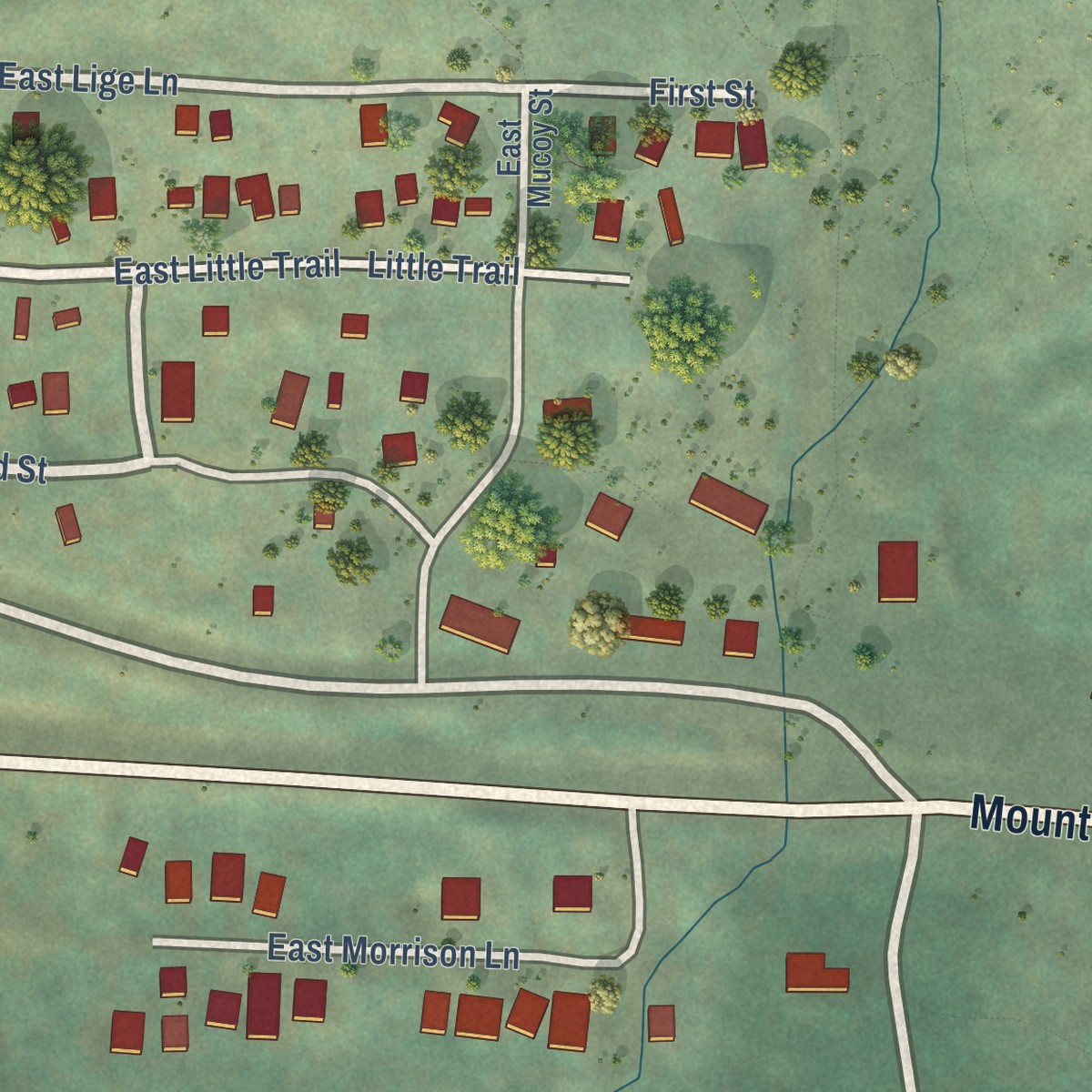 Second close-up of the map of Government Camp, Oregon print showing more streets and buildings