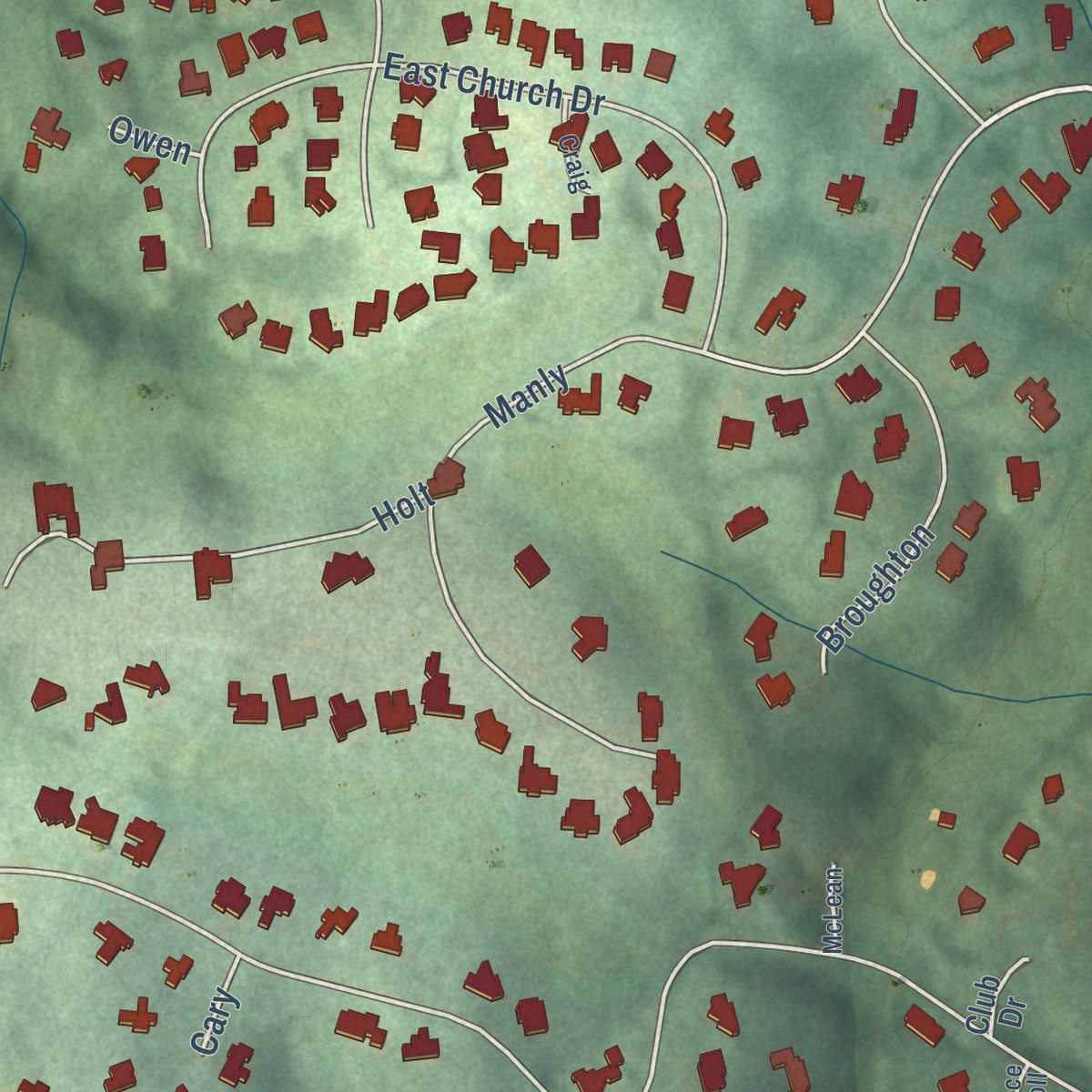 Second close-up of the map of Governors Club, North Carolina print showing more streets and buildings