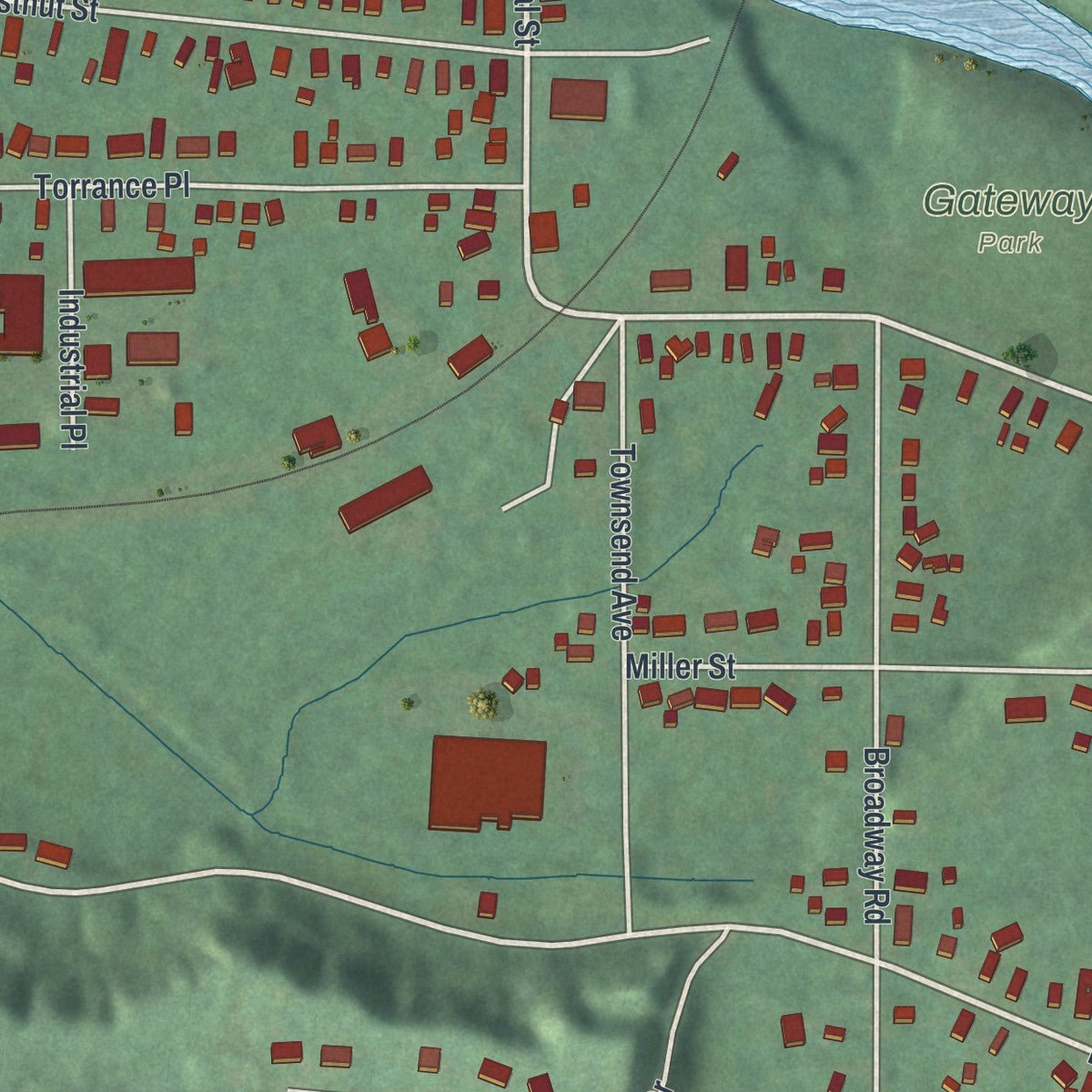Second close-up of the map of Gowanda, New York print showing more streets and buildings