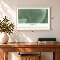 Gowen, Oklahoma map, 12 x 18 inch print in a white frame in an entryway
