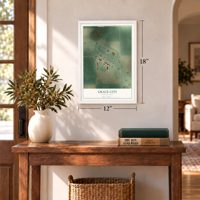 Grace City, North Dakota map, 12 x 18 inch print in a white frame in an entryway