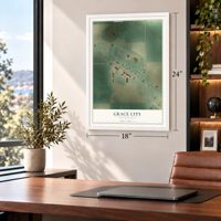 Grace City, North Dakota map, 18 x 24 inch print in a white frame in a home office