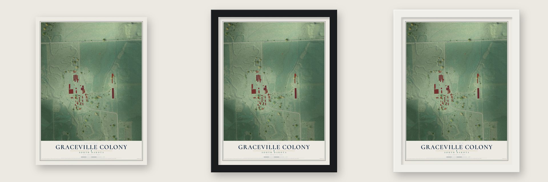 Graceville Colony, South Dakota map unframed, in a black wood frame and in a white wood frame
