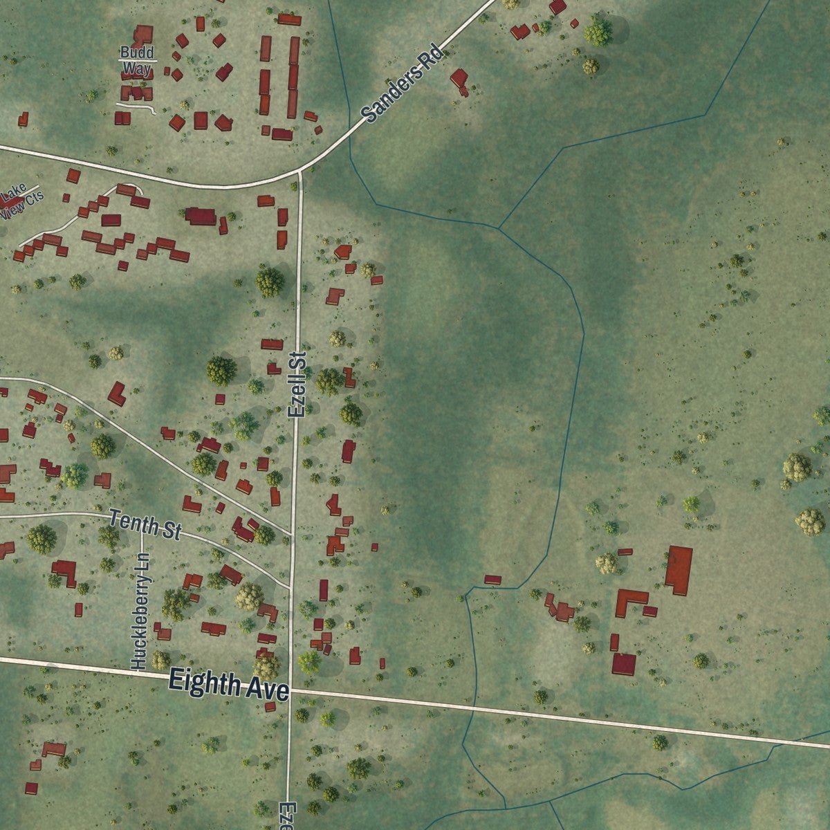 Second close-up of the map of Graceville, Florida print showing more streets and buildings