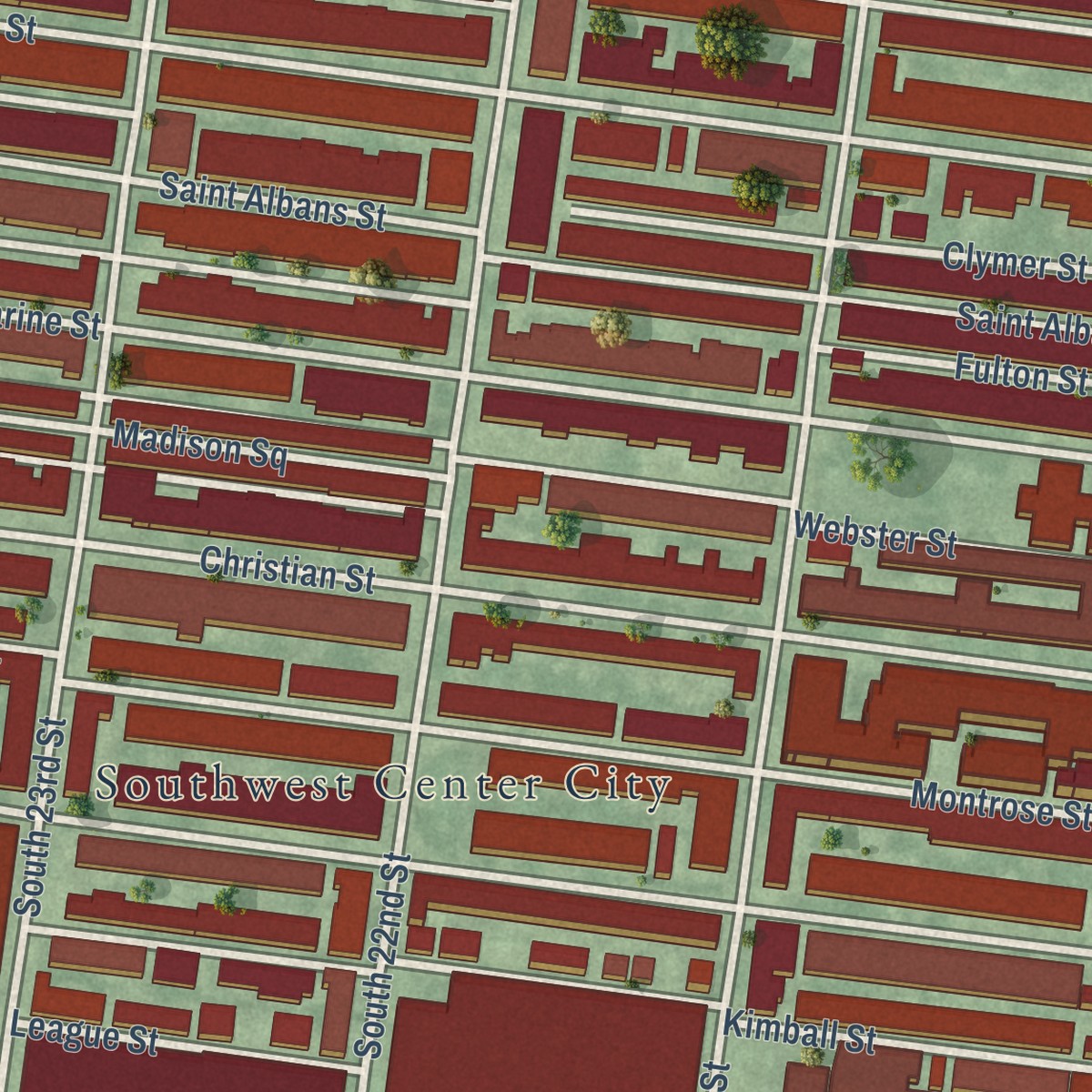Second close-up of the map of Graduate Hospital, Pennsylvania print showing more streets and buildings