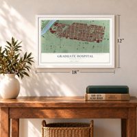 Graduate Hospital, Pennsylvania map, 12 x 18 inch print in a white frame in an entryway